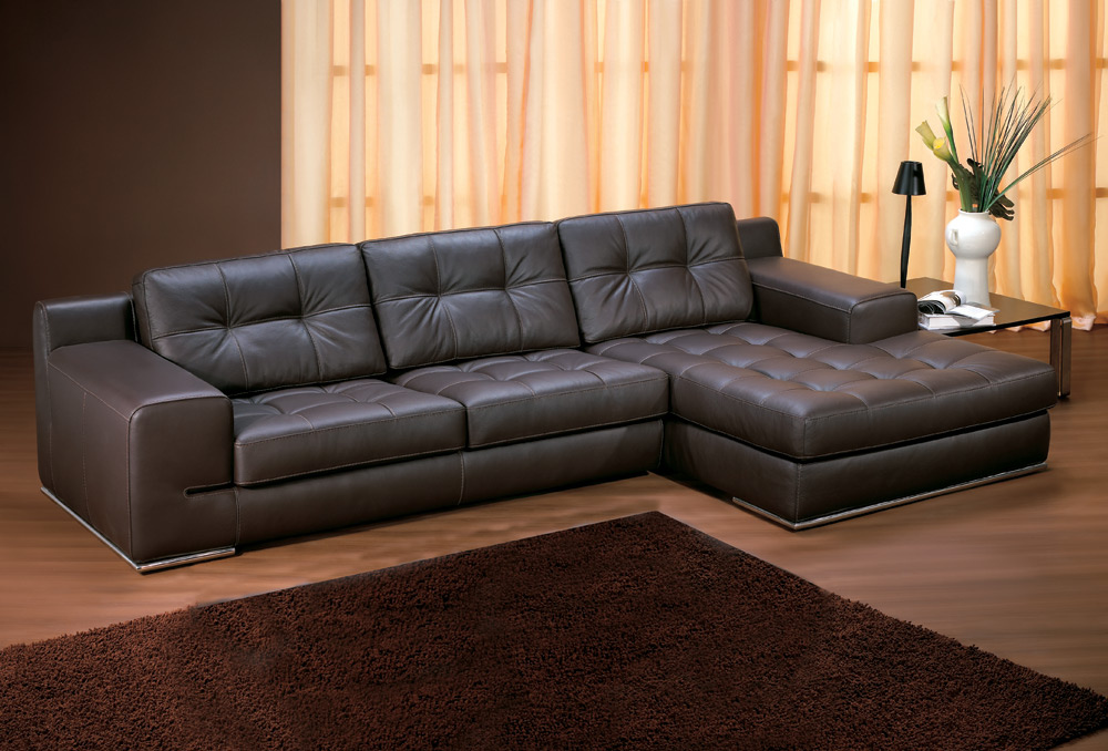 Fiori Dark Brown Leather Chaise Lounge, Light Brown Leather Couch With Chaise